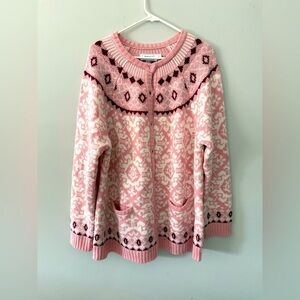 VTG Christmas Sweater Cardigan Hippie Boho Pink Magenta Aztec Pattern Size 2X